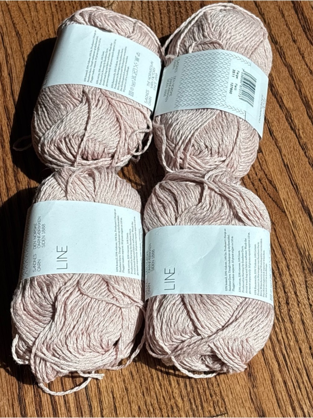 Sandnes Garn Line Yarn Lot of 4 Ballet Pink Cotton Viscose Linen Knit Crochet